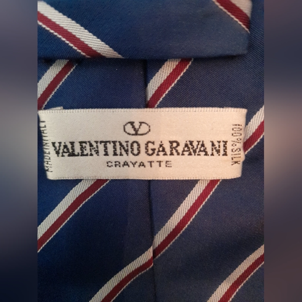 Valentino Garavani Classic Silk Blue Striped Tie - Picture 4 of 5